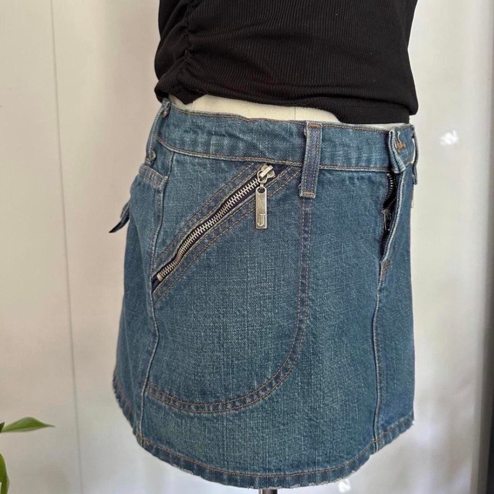 Juicy Couture Jeans Blue Denim Mini Skirt Side Zippers Womens Size S